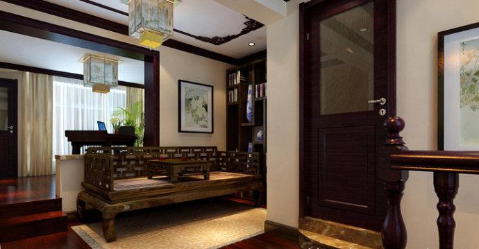 武汉实创 复地东湖国 中式 复式 高富帅 书房图片来自静夜思在复地东湖国际中式复式楼的分享