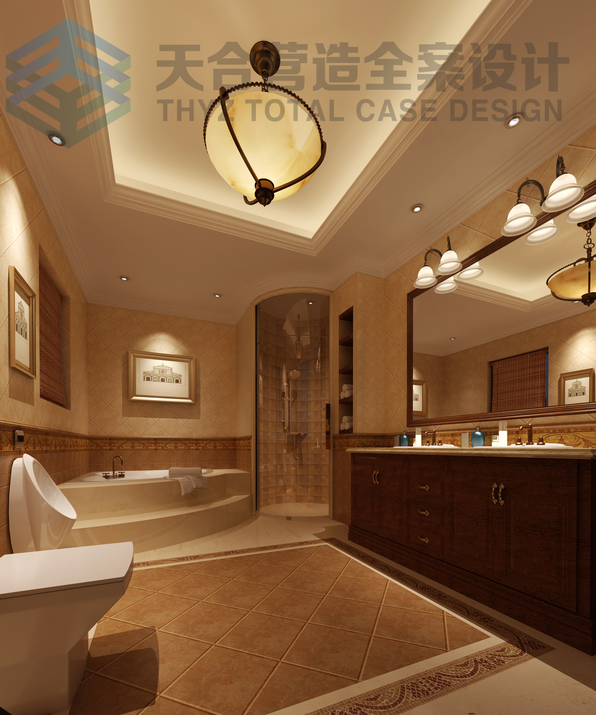 美式 别墅 舒适 宁静 卫生间图片来自武汉天合营造设计在碧桂园350平古典美式风的分享