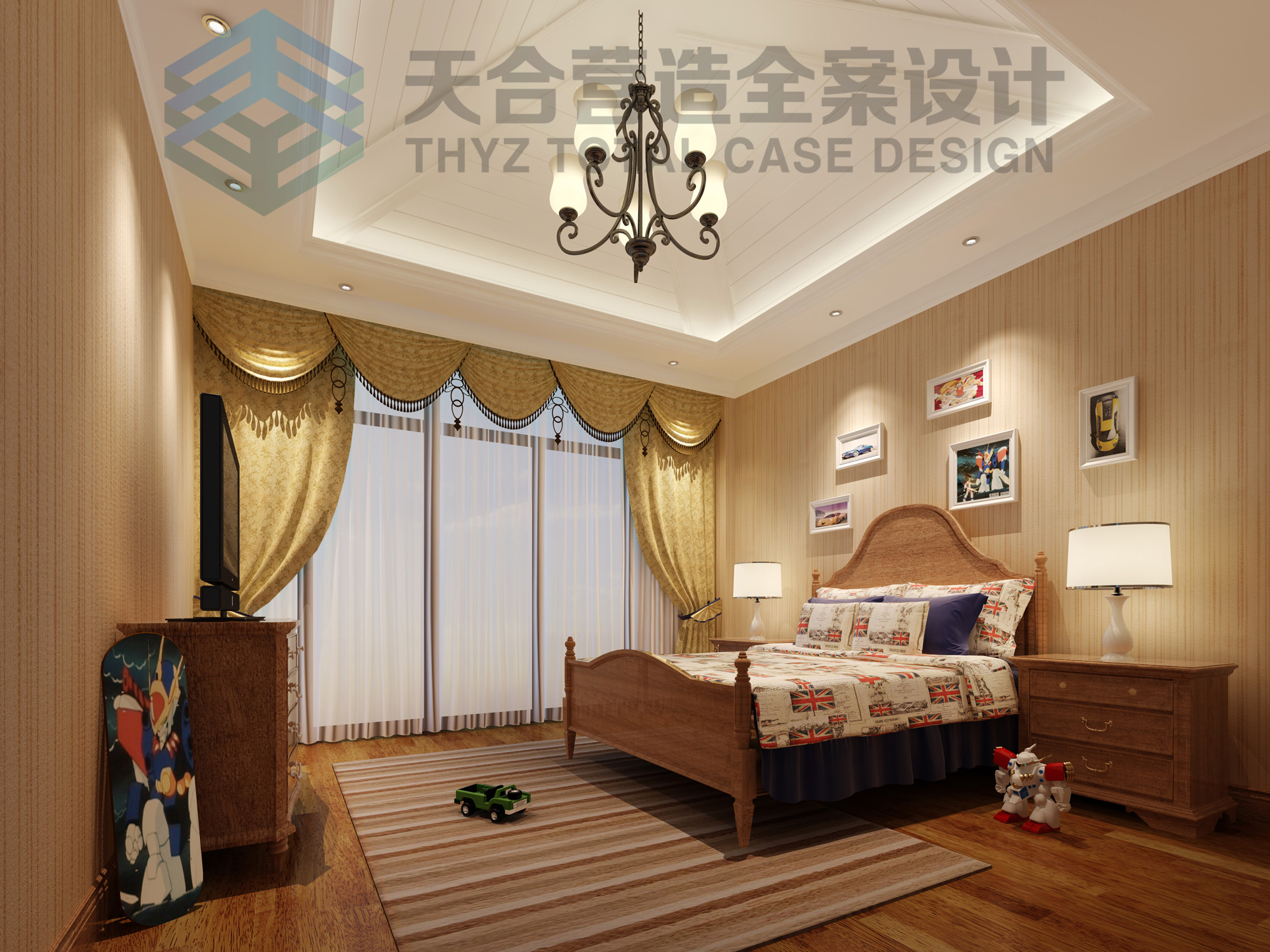 美式 别墅 舒适 宁静 卧室图片来自武汉天合营造设计在碧桂园350平古典美式风的分享