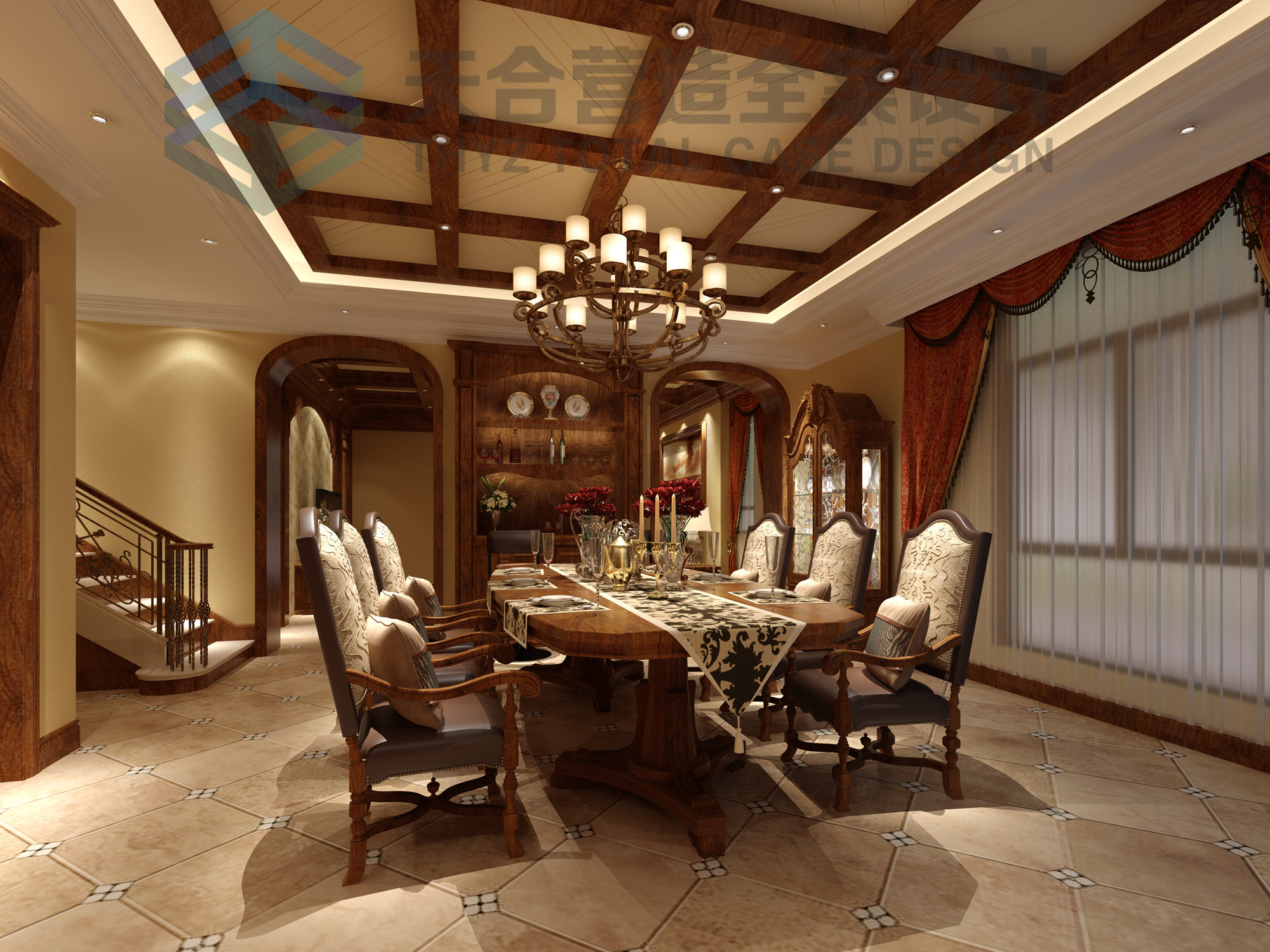 美式 别墅 舒适 宁静 餐厅图片来自武汉天合营造设计在碧桂园350平古典美式风的分享