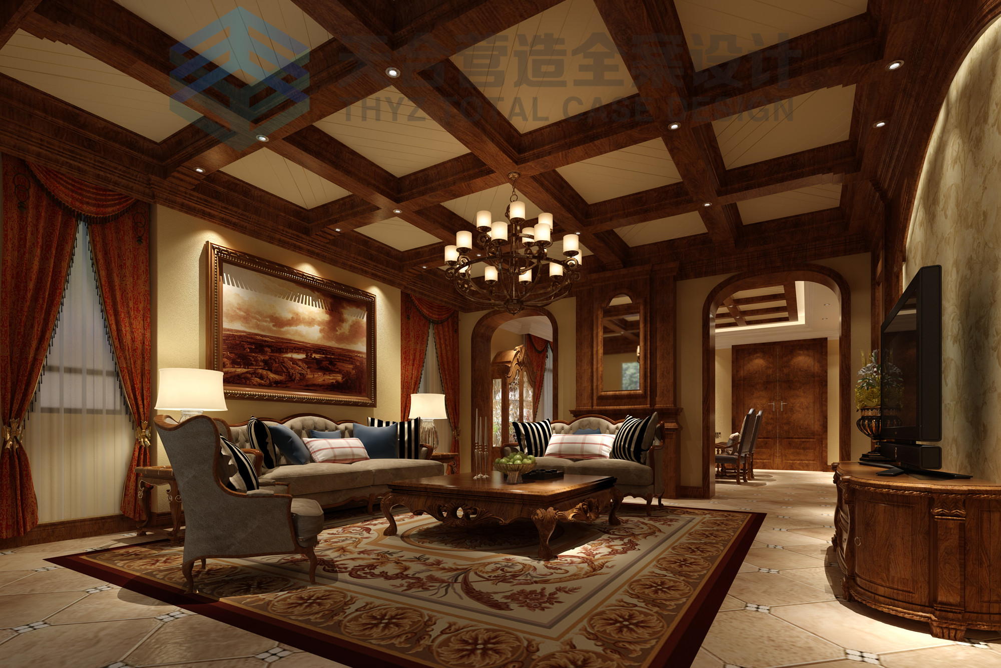 美式 别墅 舒适 宁静 客厅图片来自武汉天合营造设计在碧桂园350平古典美式风的分享
