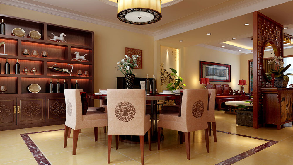 金隅国际 三居室 新中式风格 高度国际 装修设计 餐厅图片来自高度国际装饰宋增会在三居室 金隅国际的分享