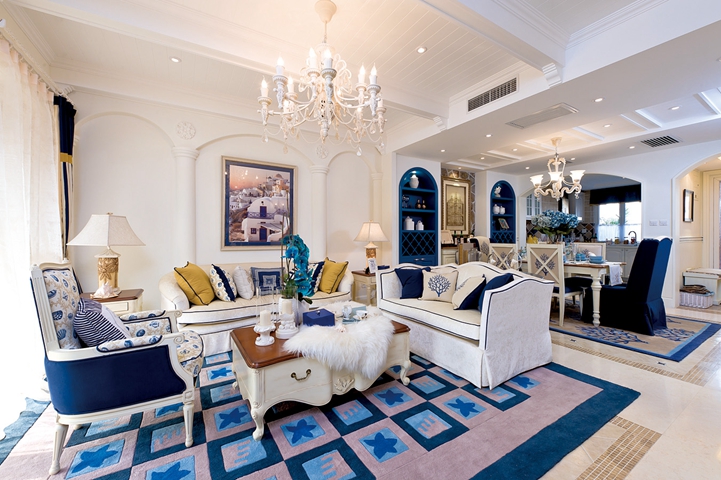 复式 地中海 混搭 卢浮公馆 客厅图片来自超凡装饰范鸿瑞在蓝白混搭混温馨家-卢浮公馆的分享