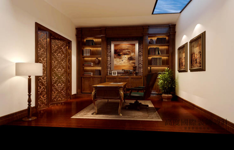 欧式 新古典 别墅 书房图片来自高度国际设计装饰在中海尚湖世家240㎡欧式新古典的分享