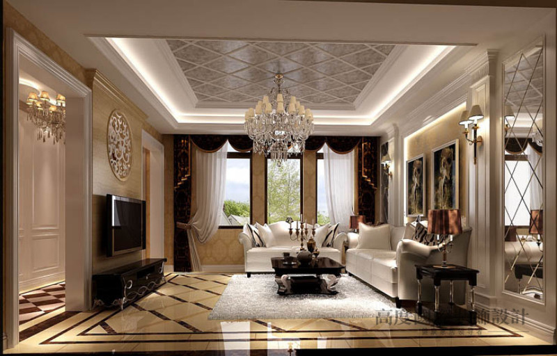 欧式 别墅 客厅图片来自高度国际设计装饰在中海尚湖世家300㎡欧式设计案例的分享