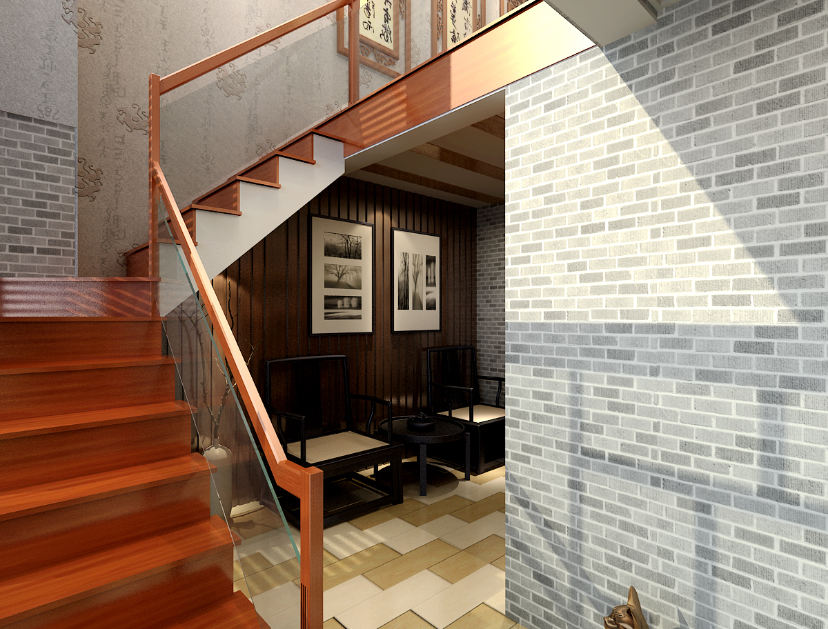 简约 中式 四居 复式 楼梯图片来自实创装饰上海公司在四居室中式雅居装修效果图的分享