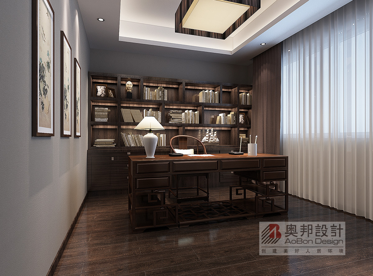 别墅 中式 奥邦装饰 韦捷铭作品 别墅设计 书房图片来自上海奥邦装饰在嘉定别墅里的新中式雅韵！的分享