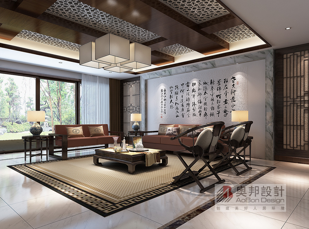 别墅 中式 奥邦装饰 韦捷铭作品 别墅设计 客厅图片来自上海奥邦装饰在嘉定别墅里的新中式雅韵！的分享