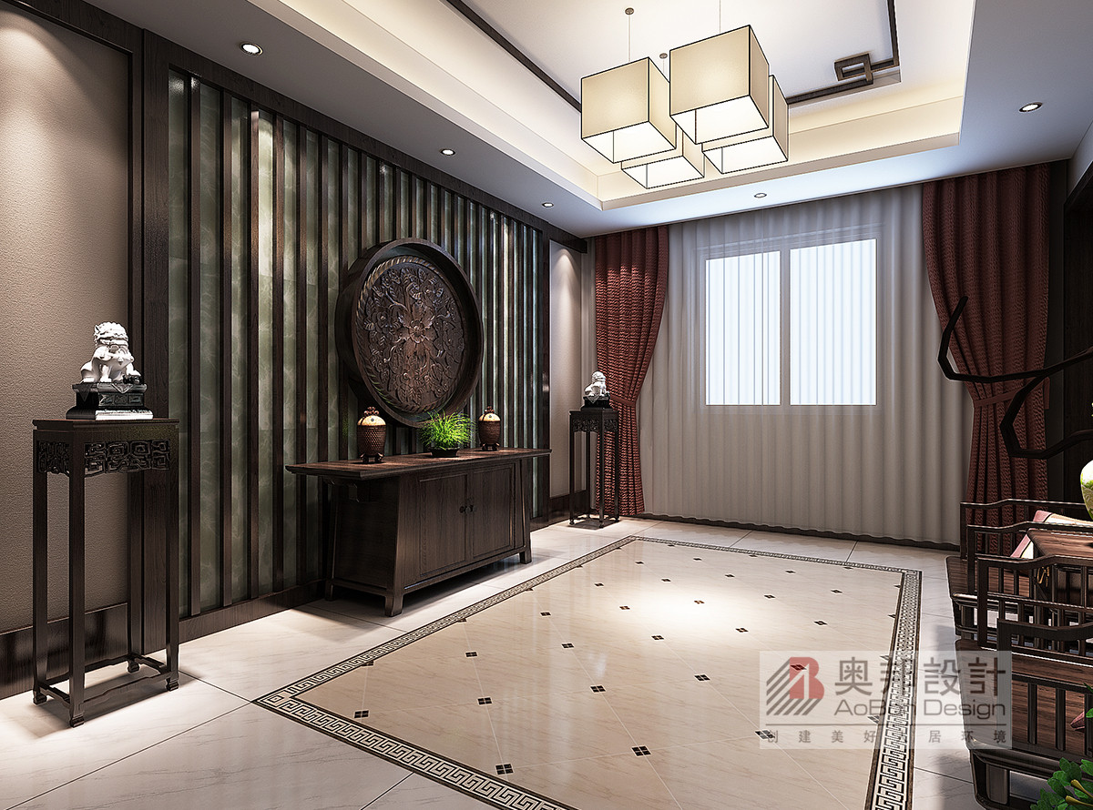 别墅 中式 奥邦装饰 韦捷铭作品 别墅设计 玄关图片来自上海奥邦装饰在嘉定别墅里的新中式雅韵！的分享