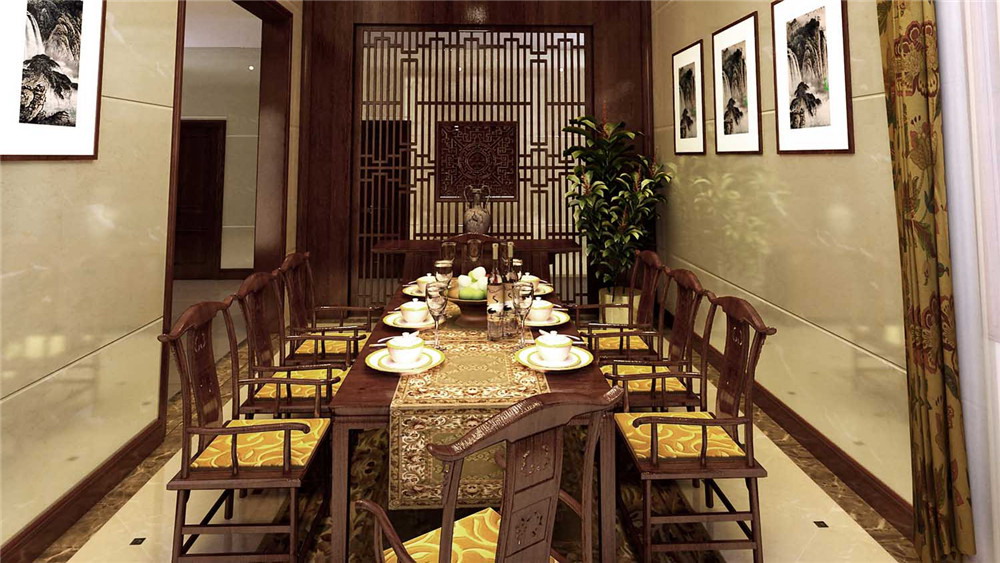 现代中式 别墅 御汤山 高度国际 装修设计 餐厅图片来自高度国际装饰宋增会在御汤山 别墅 现代中式的分享