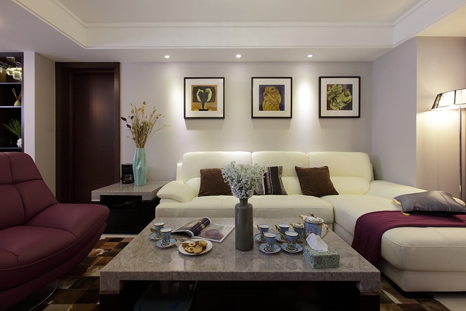 现代简约 三居室设计 客厅图片来自上海实创-装修设计效果图在136平现代简约清爽舒适家居风的分享