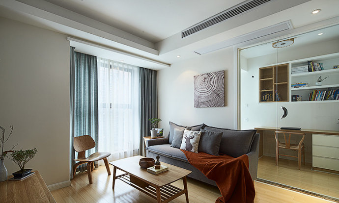 日式风格 原木设计 环保设计 三口之家 三居 客厅图片来自上海实创-装修设计效果图在89平日式原木三室两厅温馨家的分享