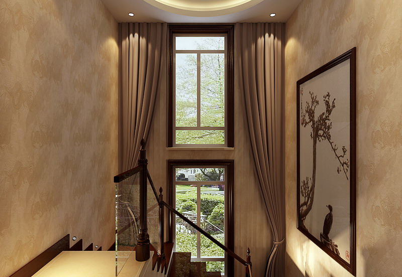 现代简约 新中式 复式装修 现代中式别 小资 楼梯图片来自北京实创装饰集团在自建房270平现代中式古典儒雅风的分享