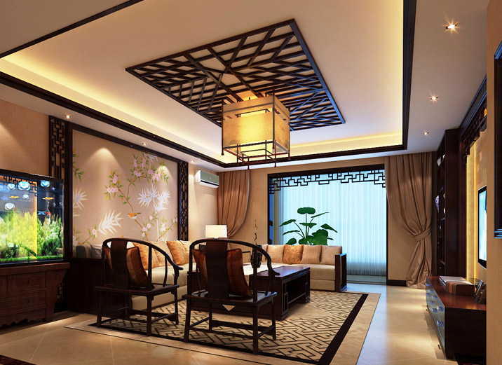 别墅 中式风格 朴素优美 189平别墅 客厅图片来自上海实创-装修设计效果图在朴素优美的中式风格设计的分享