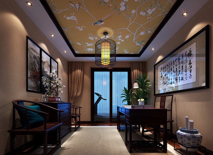 别墅 中式风格 朴素优美 189平别墅 书房图片来自上海实创-装修设计效果图在朴素优美的中式风格设计的分享