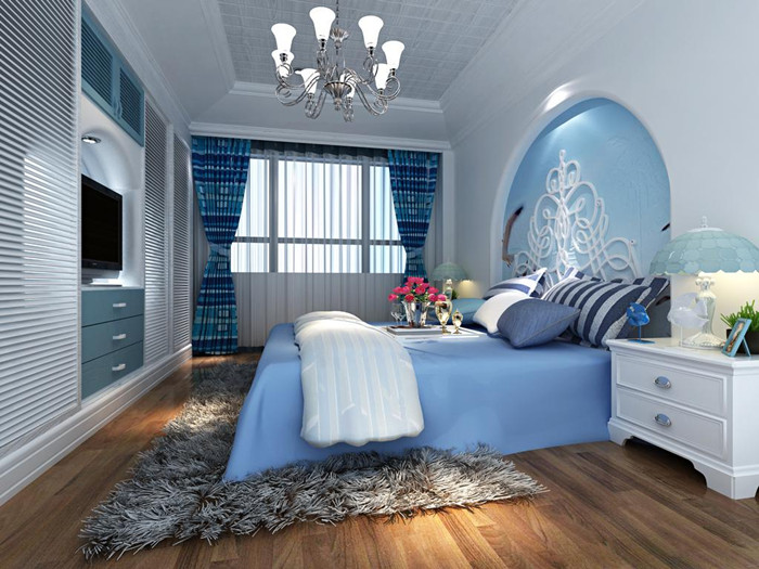 中海城小区 二居室 地中海 高度国际 装修设计 卧室图片来自高度国际装饰宋增会在惊艳蓝色  打造琴瑟和谐温馨家的分享
