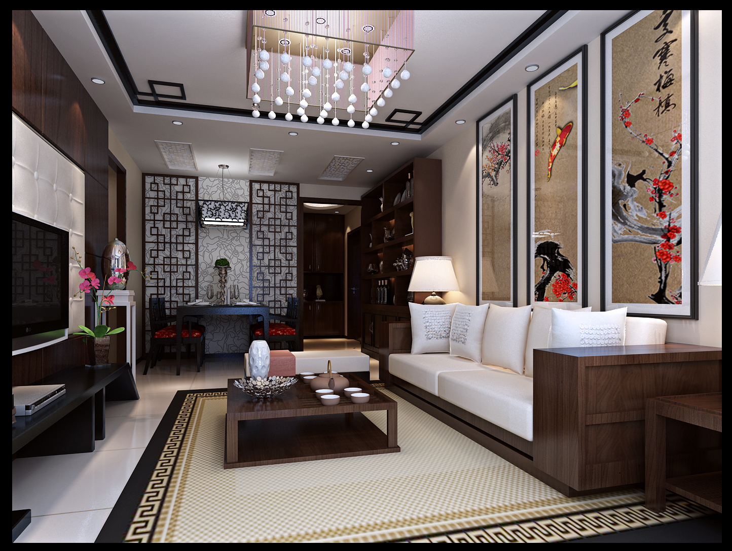 新中式风格 实创装饰 2居室装修 客厅图片来自北京实创装饰在筑华年小区86平2居室新中式风格的分享