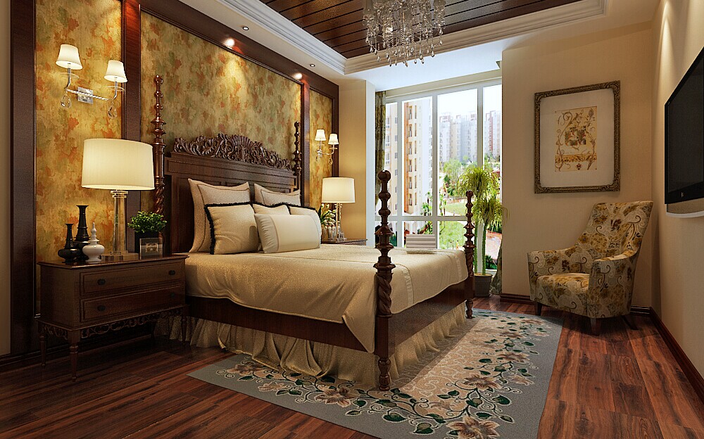 卧室图片来自大业美家装饰在清华大溪地美式风格220平装修的分享