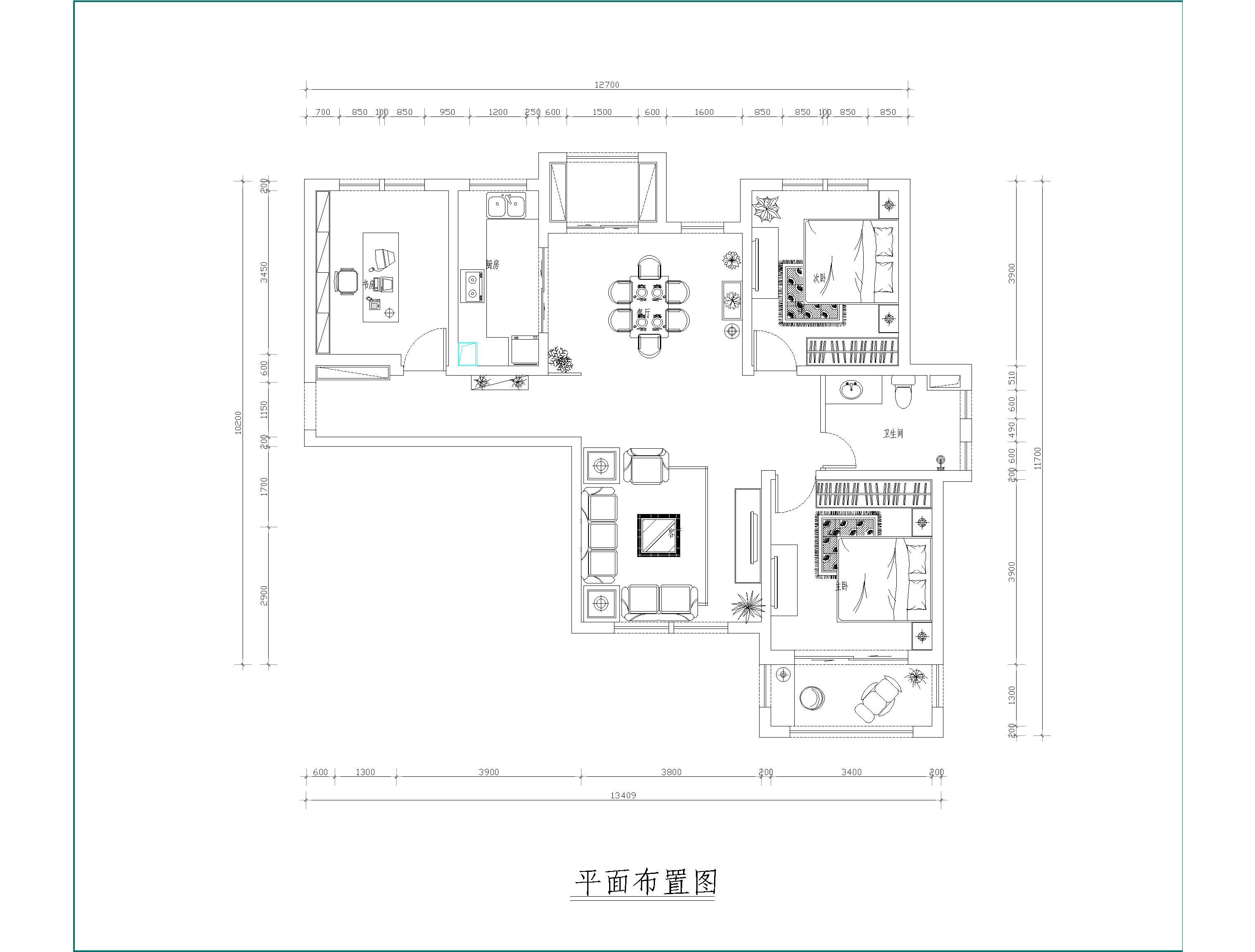 三居 户型图图片来自今朝装饰老房专线在120平，新中式风，中信城的分享