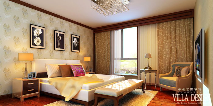 卧室图片来自原创艺墅装饰安琪在新中式风格设计案例。的分享