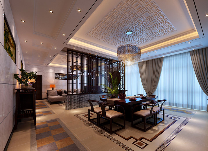 新中式 四居室 白领 收纳 80后 小资 客厅图片来自实创装饰都琳在32万打造376平米中式四居室的分享