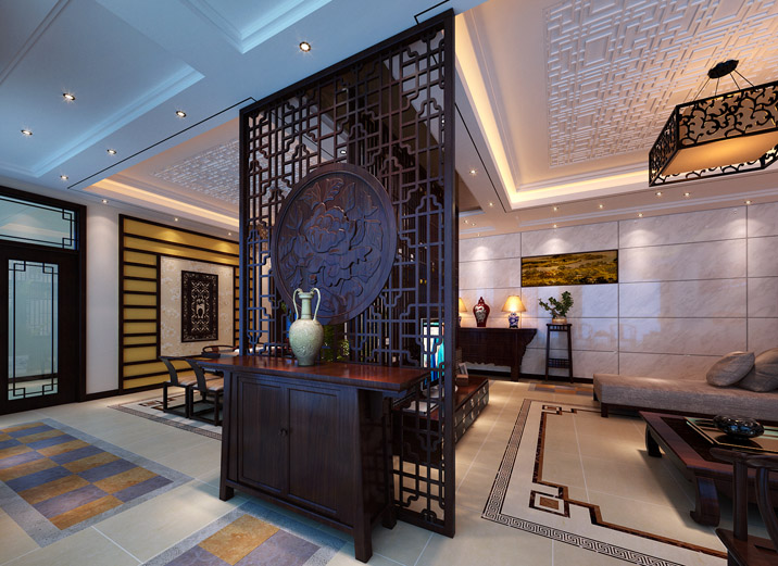 新中式 四居室 白领 收纳 80后 小资 客厅图片来自实创装饰都琳在32万打造376平米中式四居室的分享