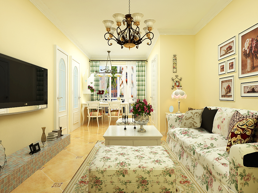 客厅图片来自大业美家装饰在升龙又一城50平温馨舒适婚房装修的分享