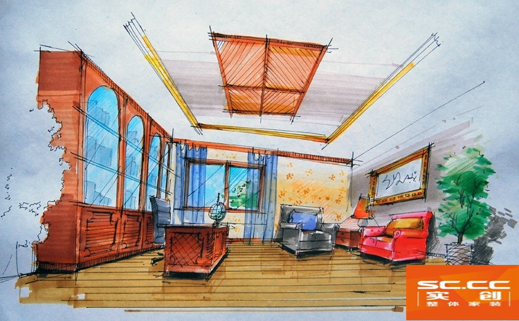武汉实创 碧桂园 欧式 别墅 古典 客厅图片来自静夜思在碧桂园别墅全套手绘方案的分享