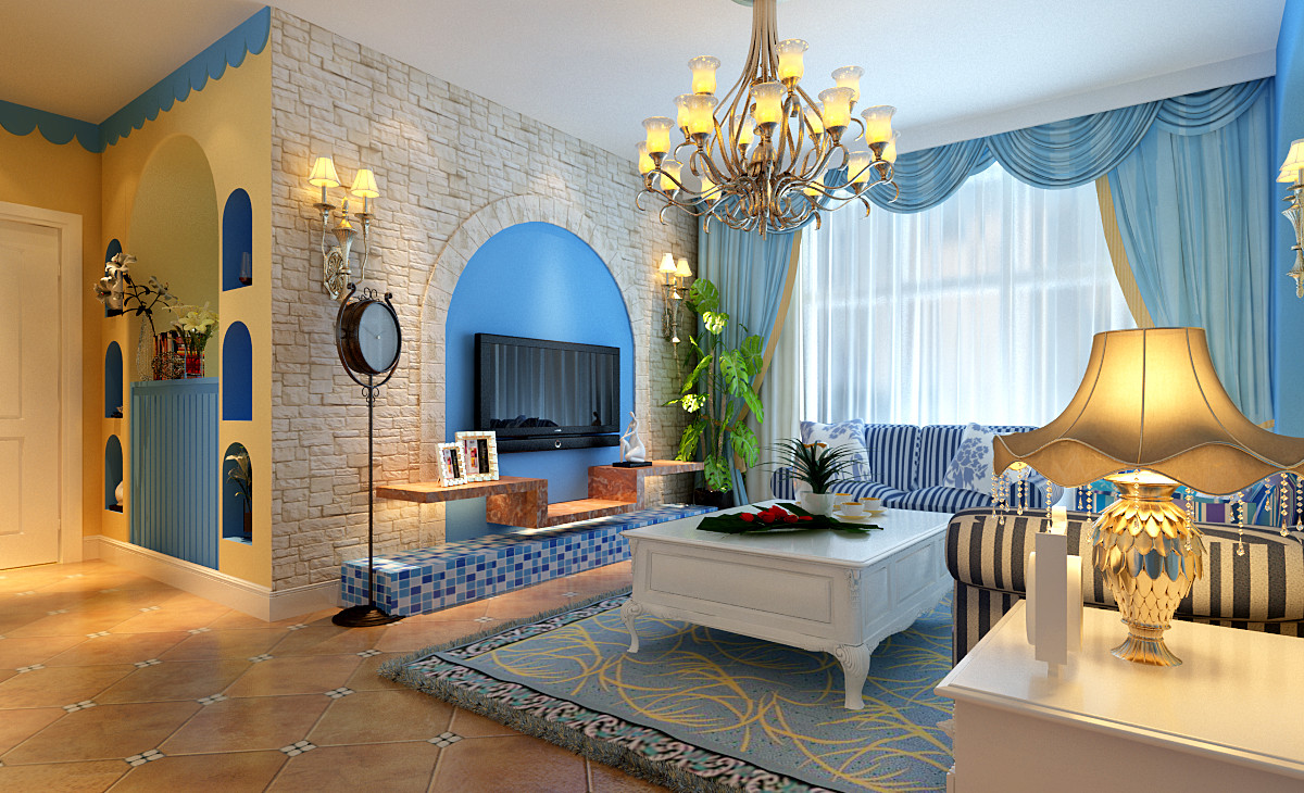 地中海风格 两居 小资 客厅图片来自实创装饰上海公司在中国蓝-蓝色经典的分享