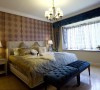 此次卧室的设计并没有过多的扩充空间的功能，更主要的是强调卧室的氛围感，床头带有中东元素的壁纸 ，东南亚风格的床上配饰，梦幻的优雅蓝。