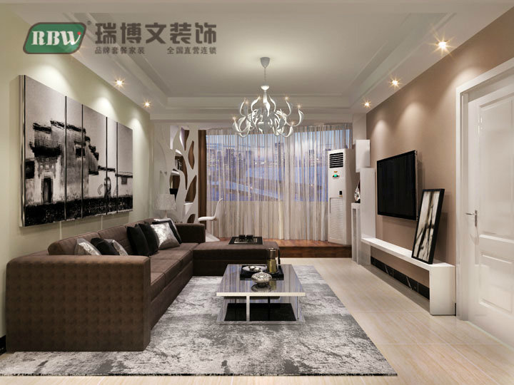 客厅回型吊顶,双层石膏线并用层次感鲜明.