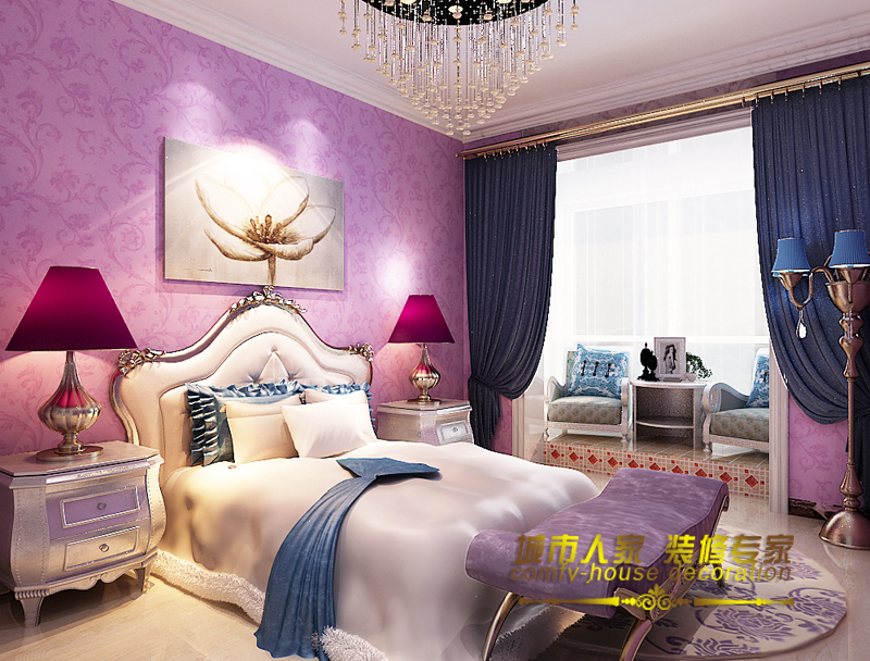 欧式 二居 卧室图片来自石家庄装修装饰设计公司在紫色梦幻-简欧时尚的分享