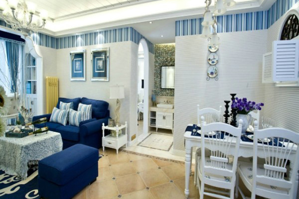 45平 一居 地中海 收纳 旧房改造 小资 布艺家纺 客厅图片来自居佳祥和装饰在45平地中海装修案例的分享