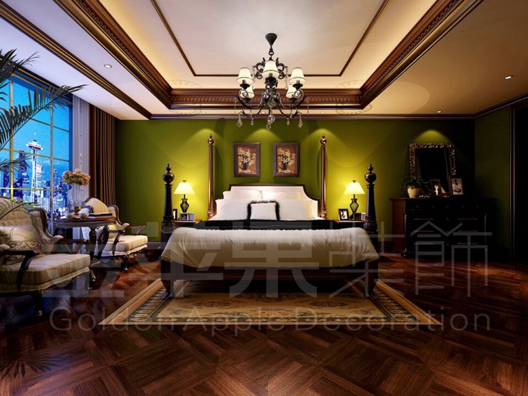 美式 白领 小资 复式 卧室图片来自安徽金苹果装饰材料有限公司在中央宫园200平米--美式效果的分享