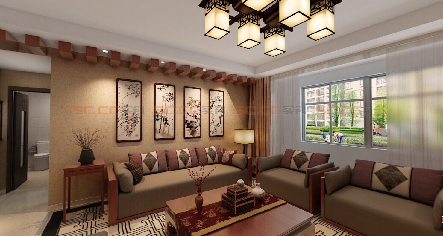 新中式 三居 装修 客厅图片来自南京实创装饰夏雨荷在金域华府110平新中式的分享