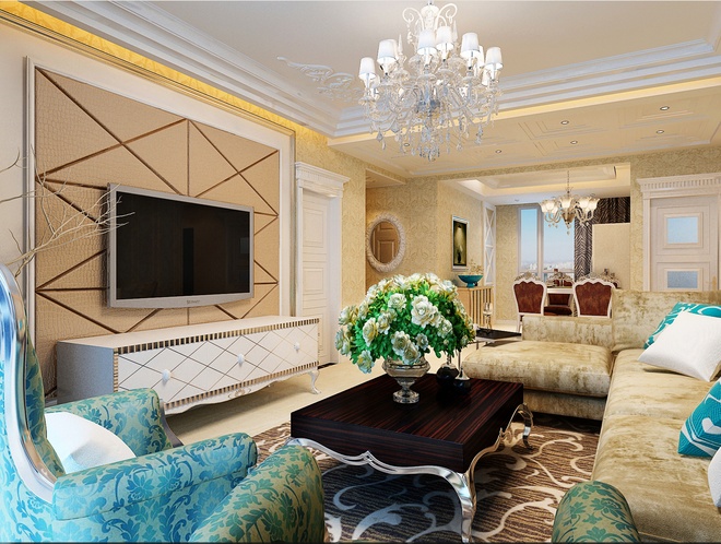 三居 新古典 小资 80后 客厅图片来自上海实创-装修设计效果图在133平新古典时尚雅居的分享