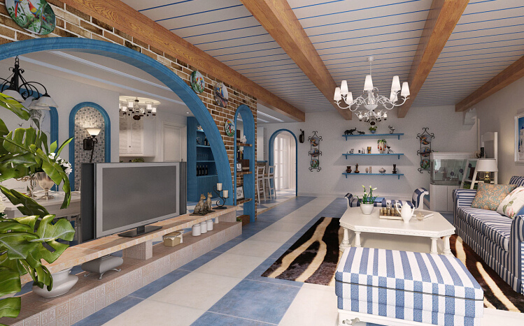 现代 二居 三居 别墅 白领 收纳 旧房改造 80后 小资 客厅图片来自周楠在浪漫地中海利用蓝白仿古砖的设计的分享