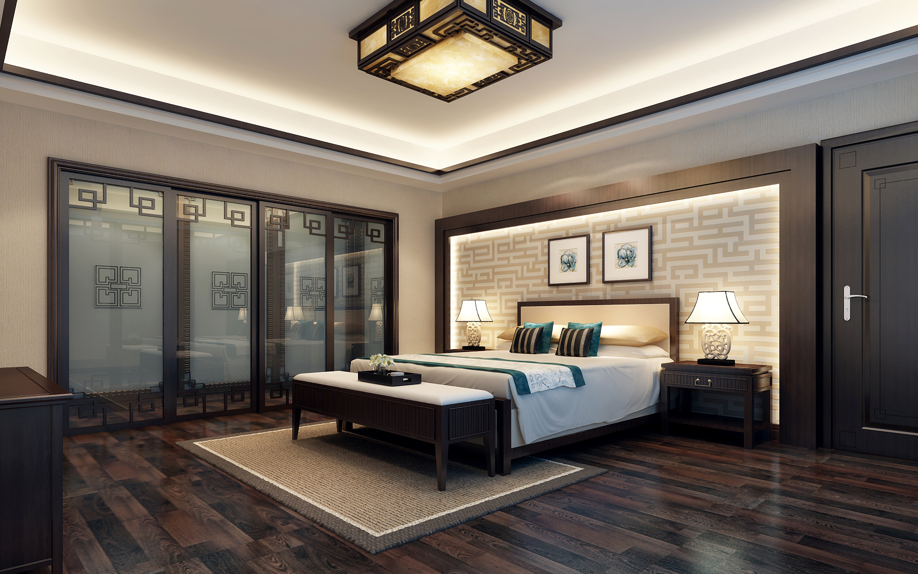 新中式 四居 大户型 卧室图片来自武汉市岭南装饰在复地东湖国际的分享