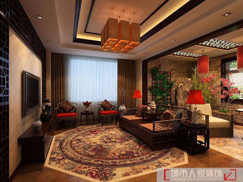 别墅 80后 小资 白领 中式 客厅图片来自天津行云创意装饰设计有限公司在红磡领世郡的分享