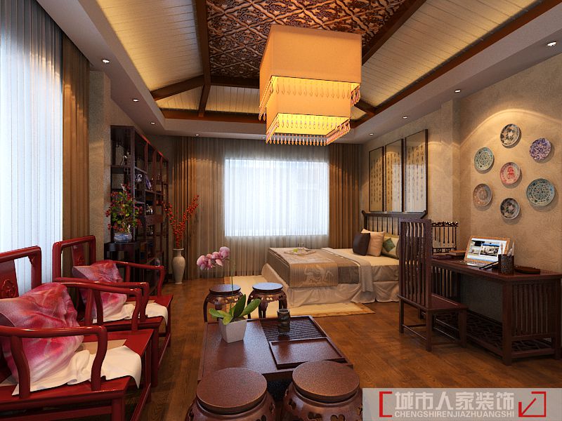 别墅 80后 小资 白领 中式 卧室图片来自天津行云创意装饰设计有限公司在红磡领世郡的分享