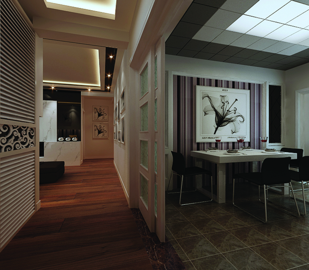 过道 餐桌 壁纸 吊顶 餐厅图片来自鹏发装饰在三居室现代风格设计低调不失大气的分享
