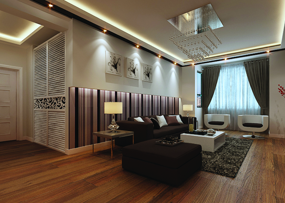 壁纸 照片墙 窗帘 沙发 客厅图片来自鹏发装饰在三居室现代风格设计低调不失大气的分享