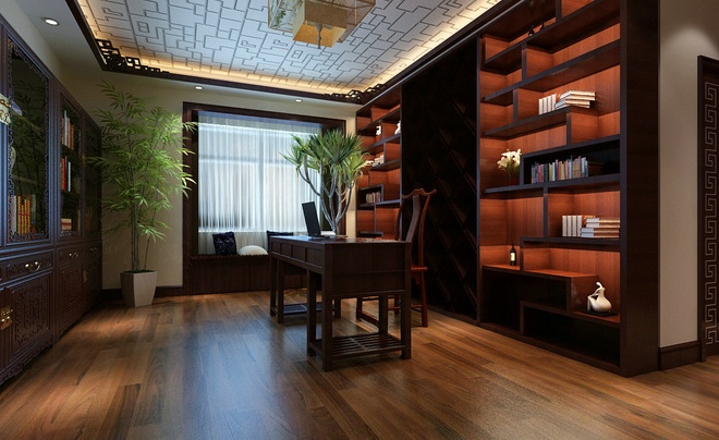 171平米 四居室设计 中式风格 装修效果图 书房图片来自上海实创-装修设计效果图在171平米四居室中式风格设计的分享