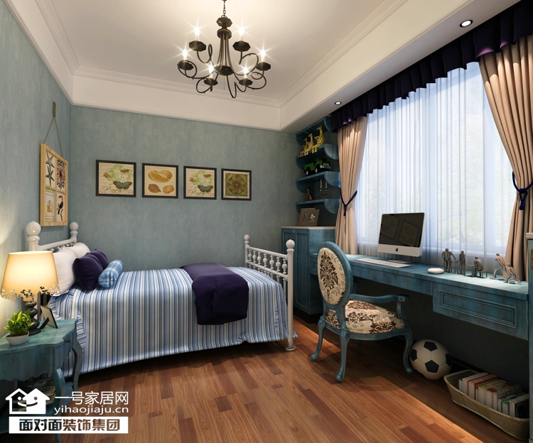 经典地中海 卧室图片来自武汉一号家居在95平蔚蓝色的浪漫情调空间的分享