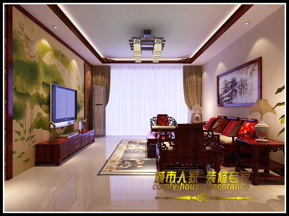 三居 简约中式 海龙湾 海棠湾 客厅图片来自石家庄装修装饰设计公司在时光回朔 享受安宁的分享
