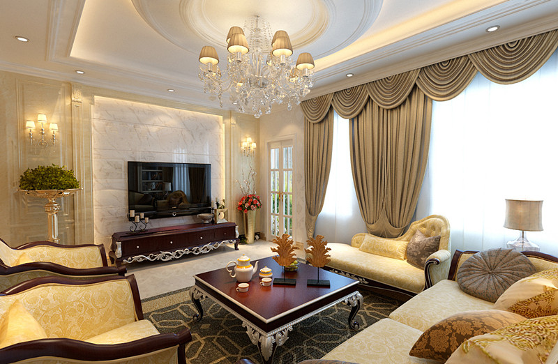 欧式奢华 别墅设计 休闲放松 客厅图片来自上海实创-装修设计效果图在奢华160平米欧式度假别墅装修的分享