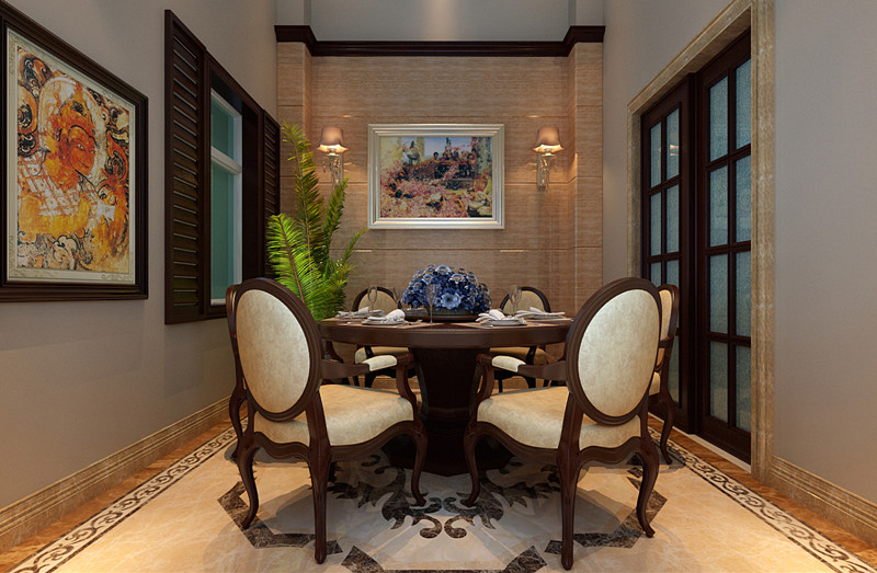 欧式奢华 别墅设计 休闲放松 餐厅图片来自上海实创-装修设计效果图在奢华160平米欧式度假别墅装修的分享