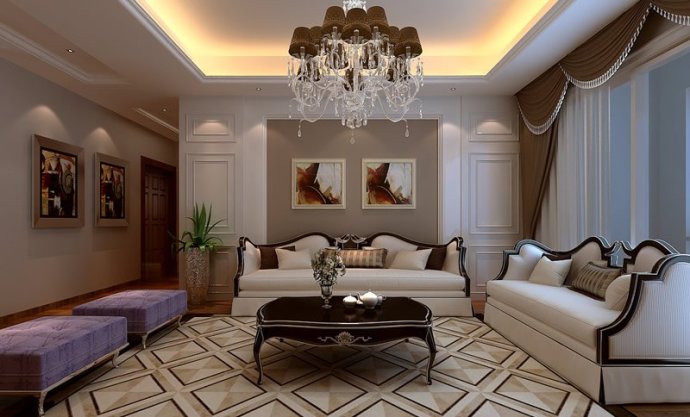 新古典风格 三居 80后 小资 客厅图片来自上海实创-装修设计效果图在135平米新古典风格三居室装修的分享