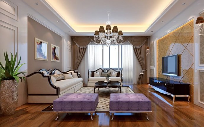 新古典风格 三居 80后 小资 客厅图片来自上海实创-装修设计效果图在135平米新古典风格三居室装修的分享