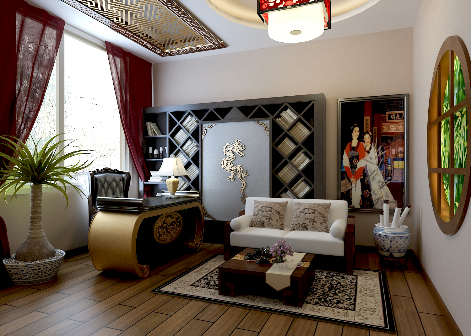混搭 别墅 书房图片来自实创装饰上海公司在230平混搭风格装修的分享